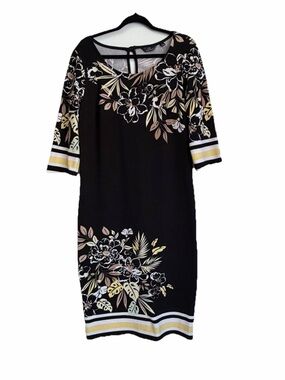 mlle gabrielle Black Midi Dress Floral Print Black Midi Sleeve Sz XL